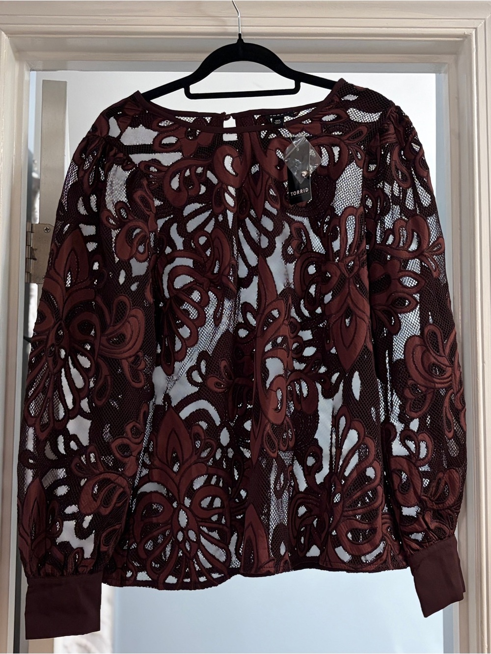 torrid Maroon Floral Lace Mesh Blouse